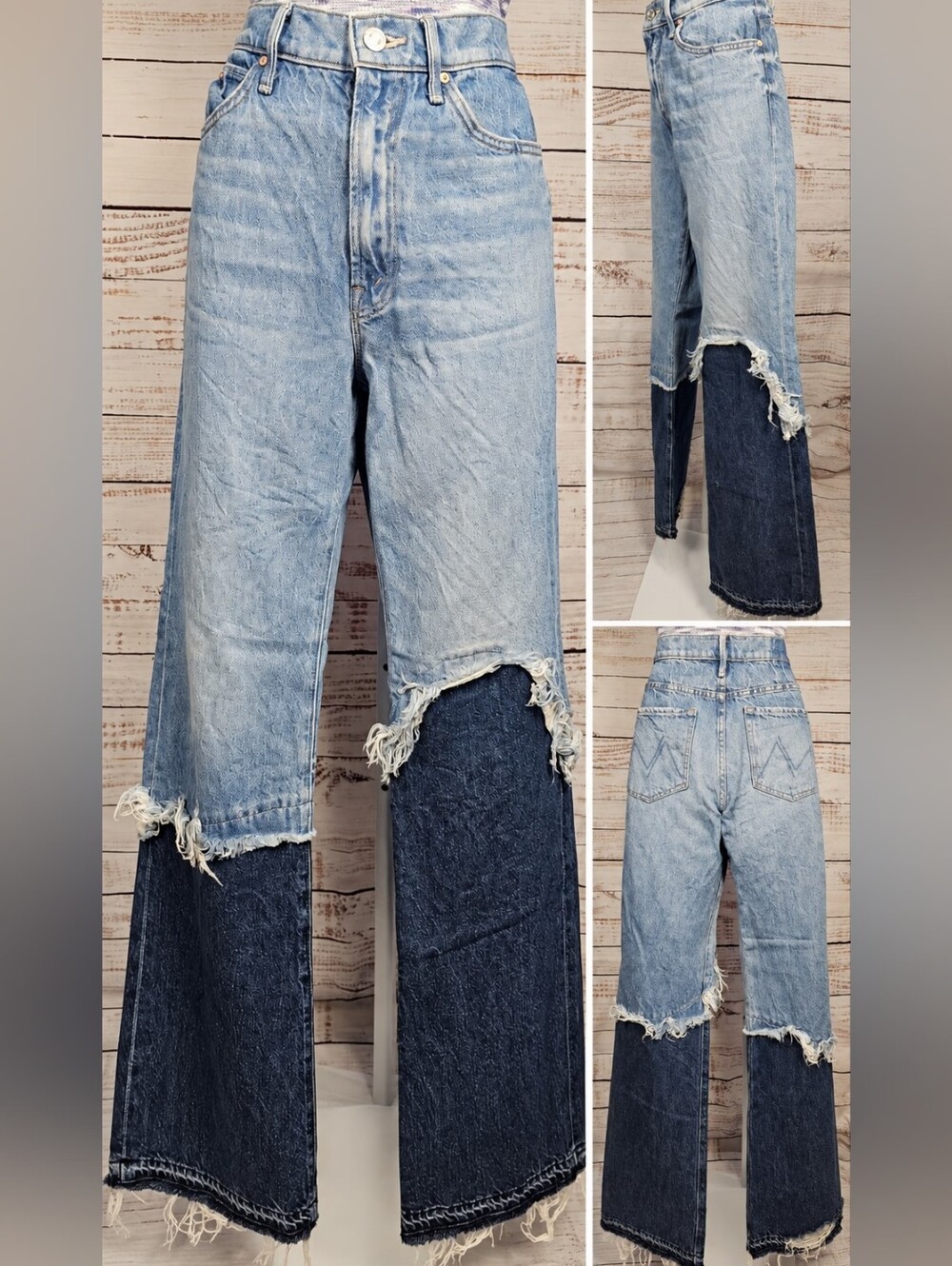 MOTHER The Dual Desperado Sneak High Rise Flare Jeans 28 Double Whammy